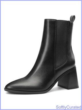 Womens Chelsea Ankle Boots Tall Shaft Chunky Block Heel Pointed Toe Booties